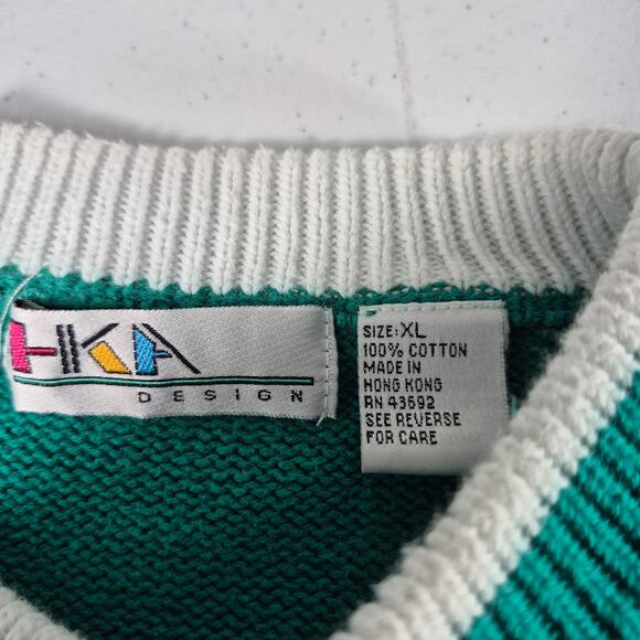 HKA Designs Green Blue Purple Vintage Golf Stamp Theme Sweater XL - Picture 3 of 3